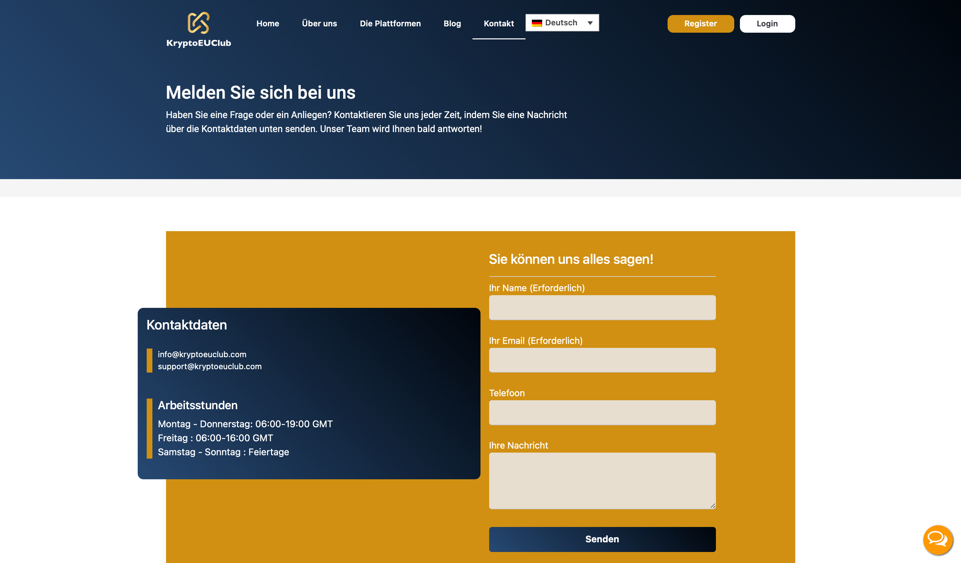 Das Kontaktformular von KryptoEUClub.