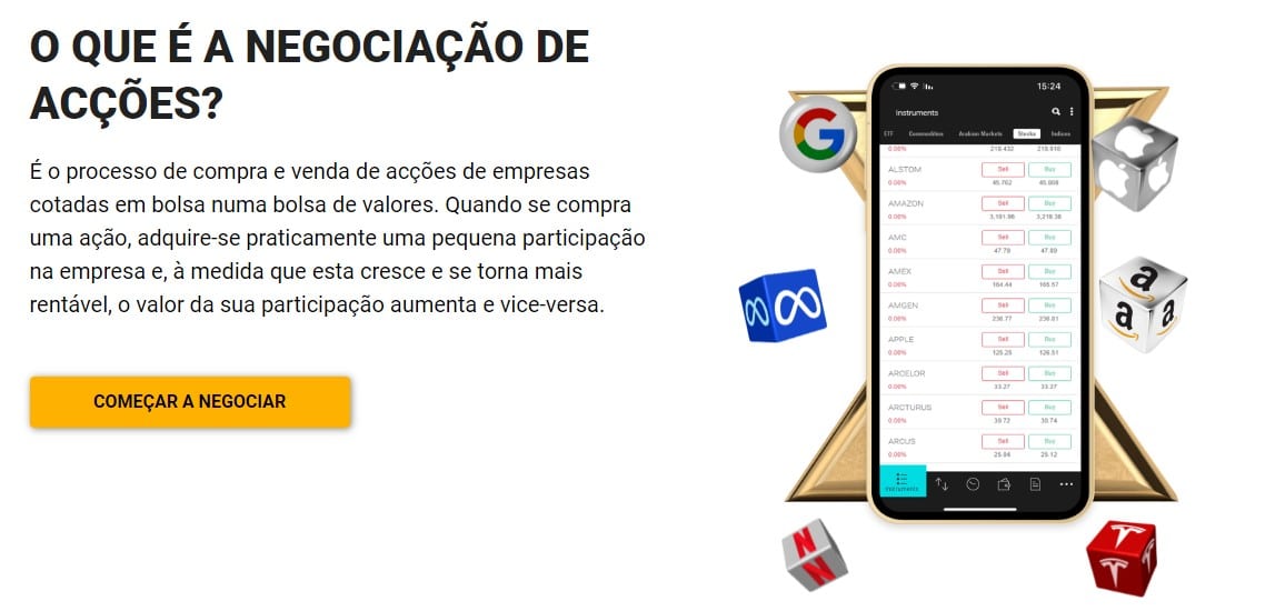 Imagem mostrando Negociação de Ações na Axia Trade