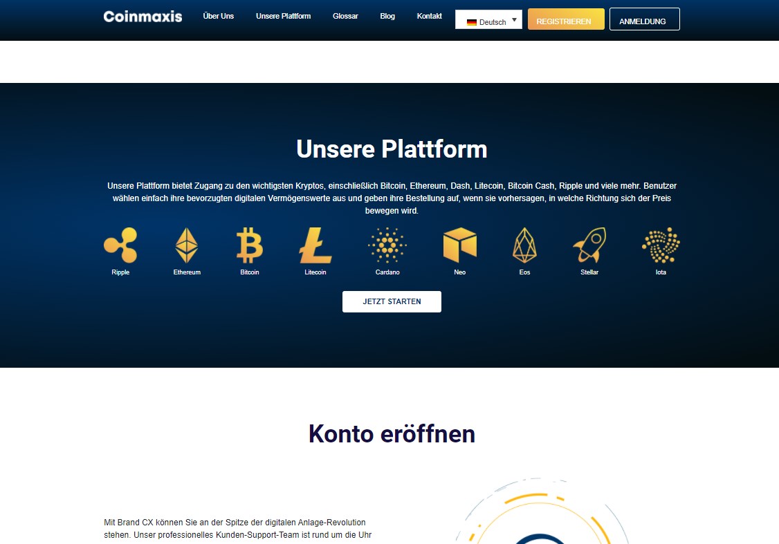 Die verschiedenen Kryptowährungen auf der Handelsplattform.