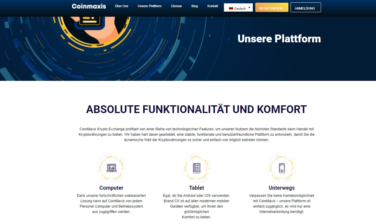 Die Handelsplattform von Coinmaxis.