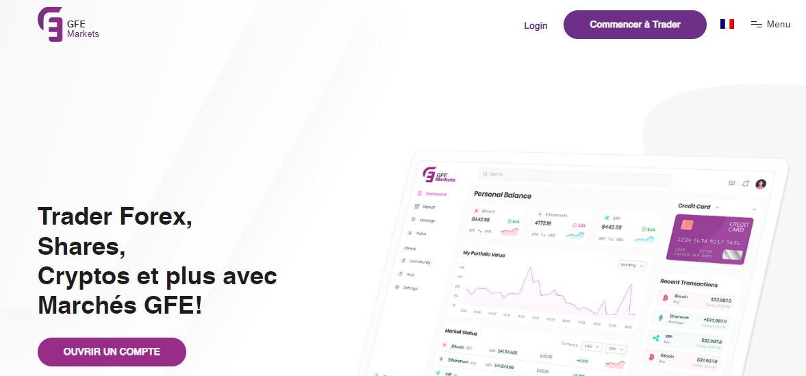 GFE Markets page d'accueil