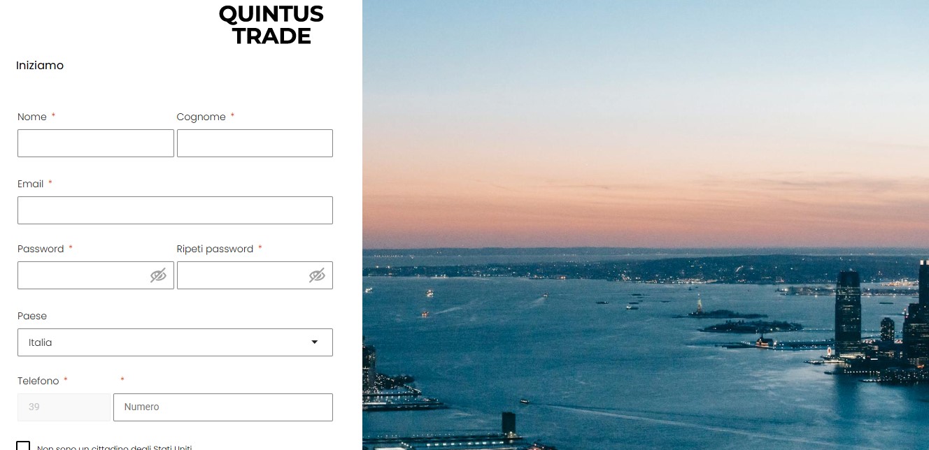 Quintustrade Registration Page