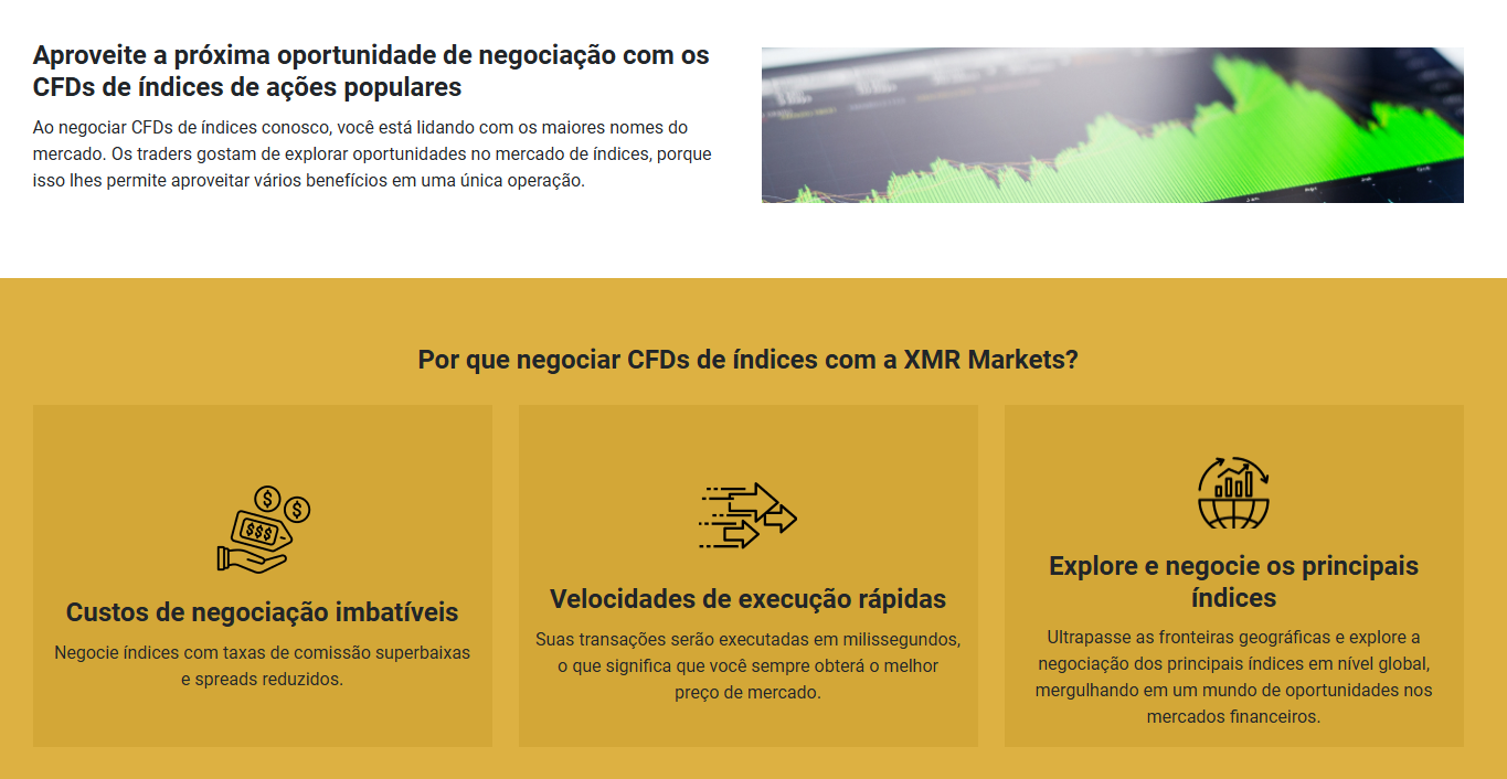 Captura de tela da plataforma de negociação online da XMR Markets